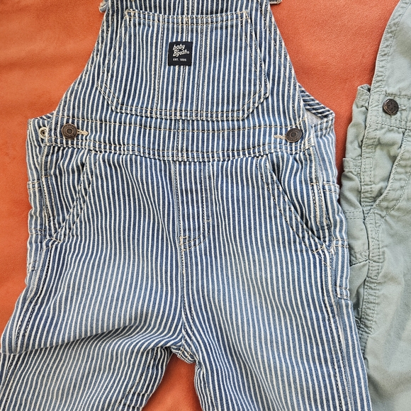 OshKosh B'gosh Kids Striped and Green Overalls 18-24 Months - Picture 3 of 7